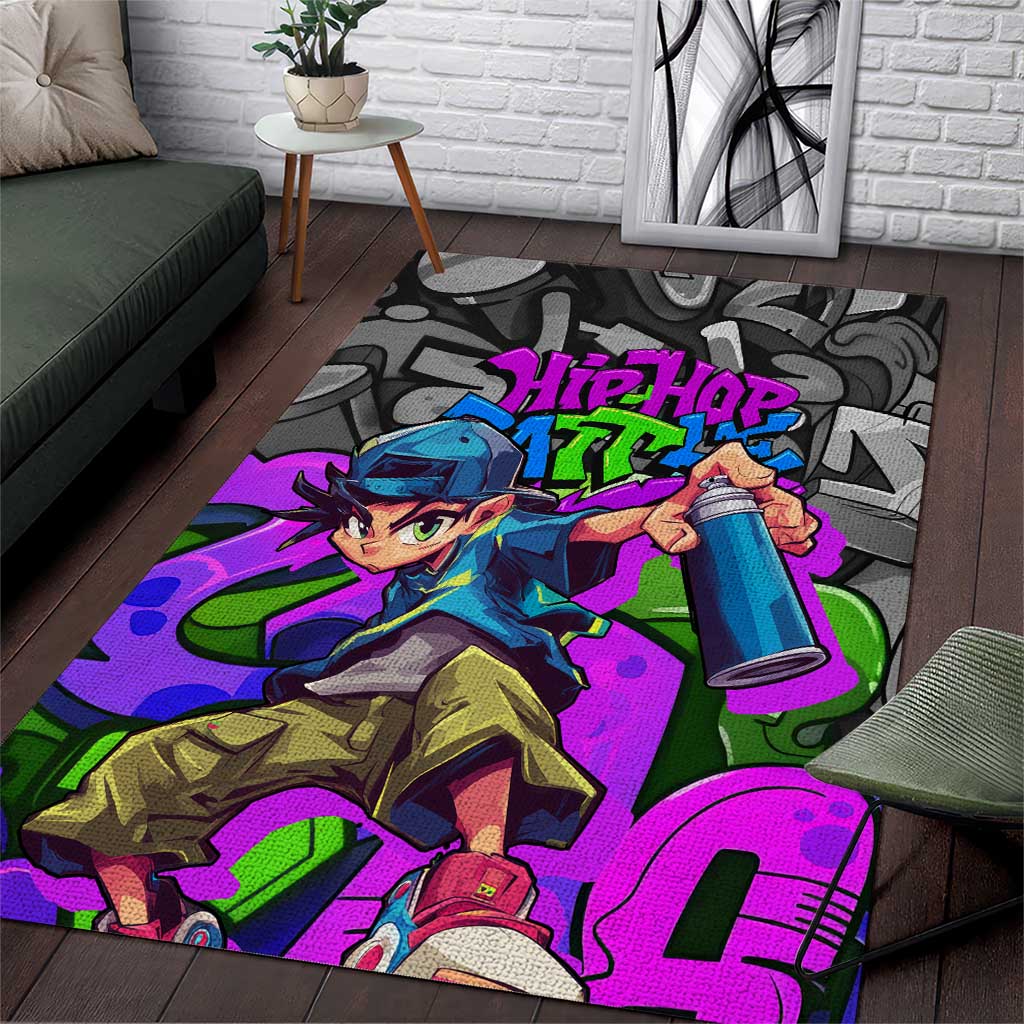 Hip Hop Battle Area Rug Spray Can Kid Character and Colorful Graffiti Street Art Design - Wonder Print Shop