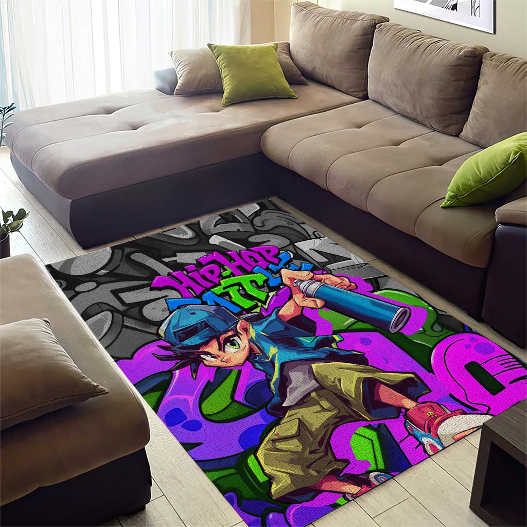 Hip Hop Battle Area Rug Spray Can Kid Character and Colorful Graffiti Street Art Design - Wonder Print Shop