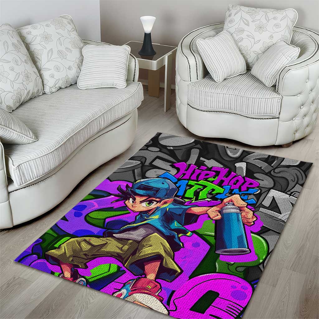 Hip Hop Battle Area Rug Spray Can Kid Character and Colorful Graffiti Street Art Design - Wonder Print Shop