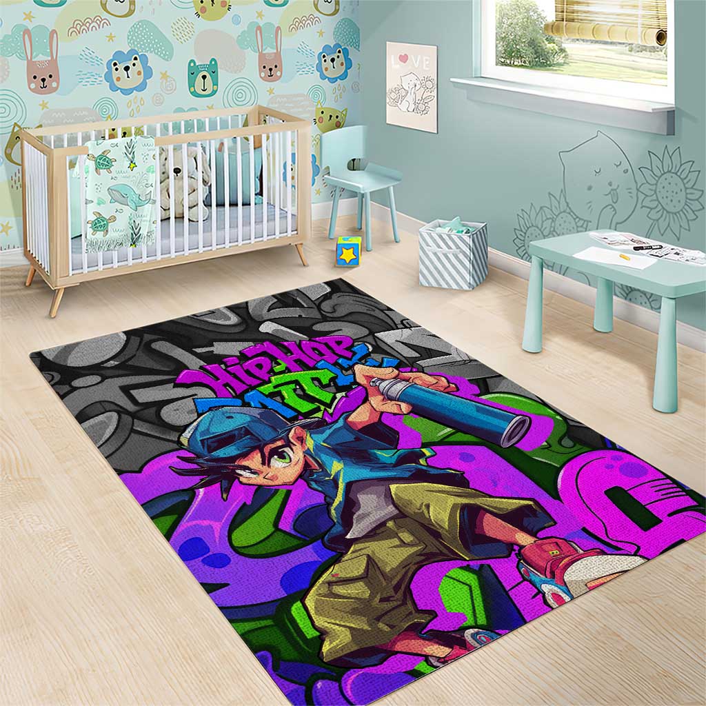 Hip Hop Battle Area Rug Spray Can Kid Character and Colorful Graffiti Street Art Design - Wonder Print Shop