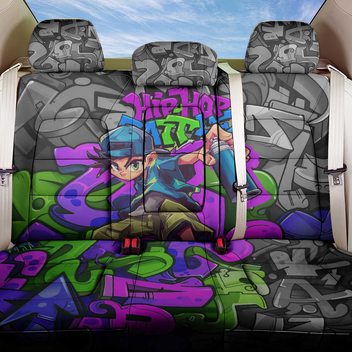 Hip Hop Battle Back Car Seat Cover Spray Can Kid Character and Colorful Graffiti Street Art Design - Wonder Print Shop