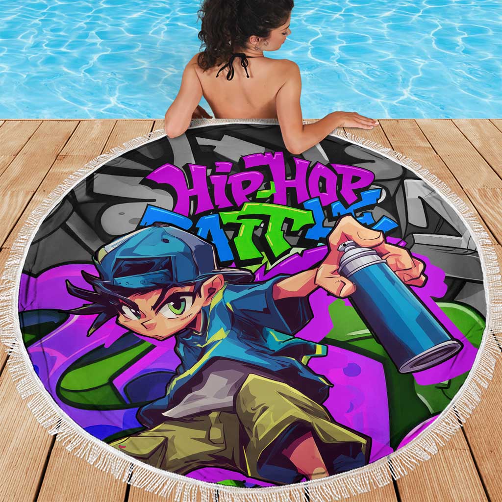 Hip Hop Battle Beach Blanket Spray Can Kid Character and Colorful Graffiti Street Art Design - Wonder Print Shop