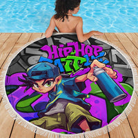 Hip Hop Battle Beach Blanket Spray Can Kid Character and Colorful Graffiti Street Art Design - Wonder Print Shop