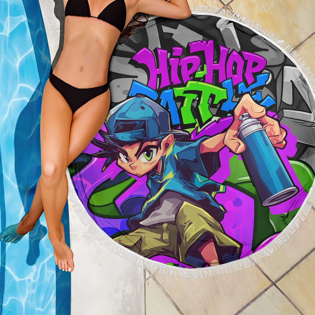 Hip Hop Battle Beach Blanket Spray Can Kid Character and Colorful Graffiti Street Art Design - Wonder Print Shop