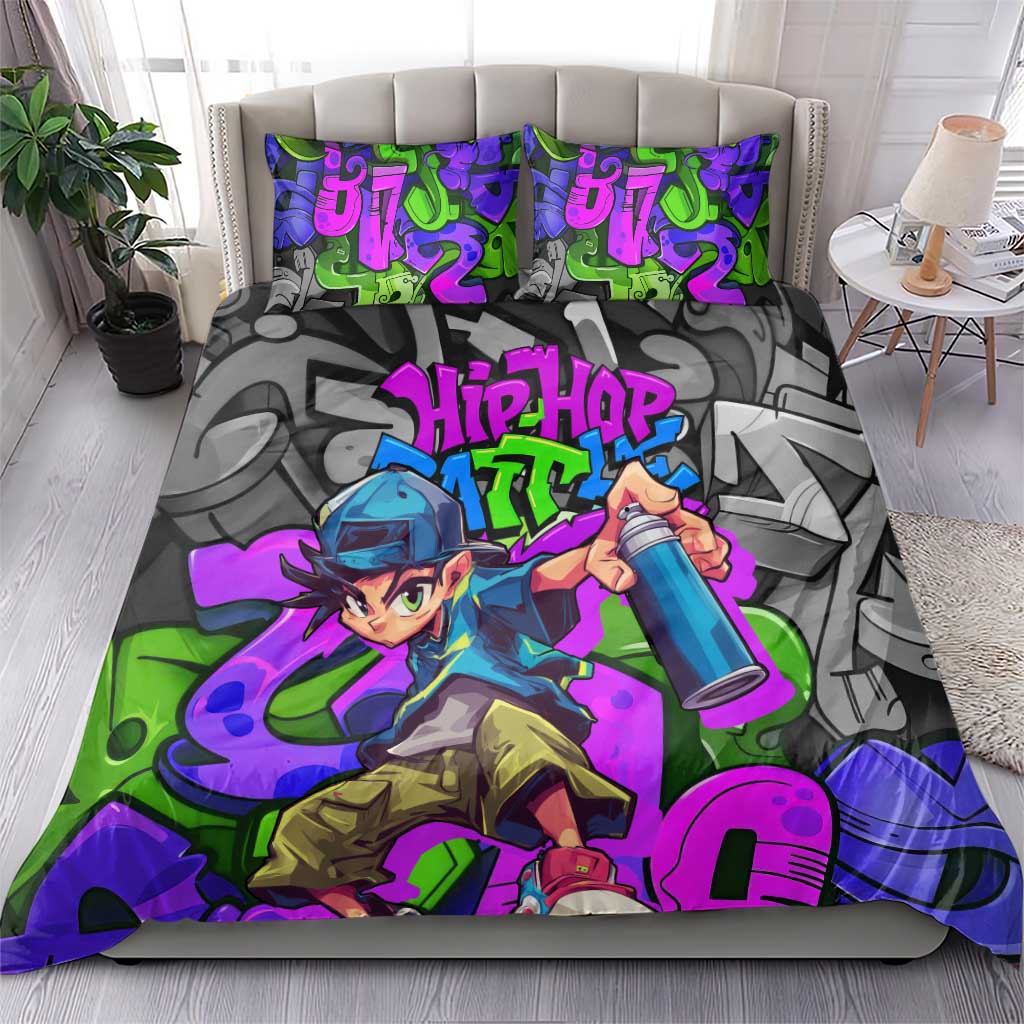Hip Hop Battle Bedding Set Spray Can Kid Character and Colorful Graffiti Street Art Design - Wonder Print Shop