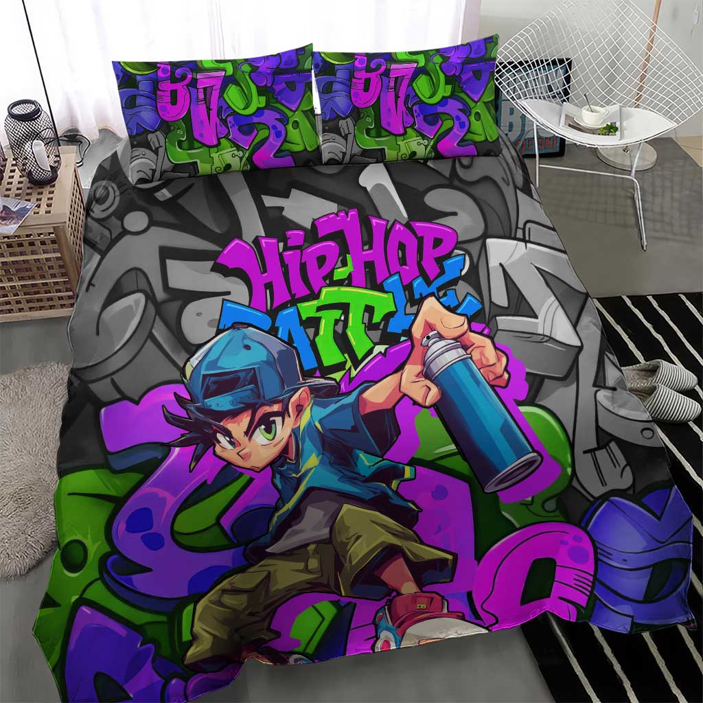 Hip Hop Battle Bedding Set Spray Can Kid Character and Colorful Graffiti Street Art Design - Wonder Print Shop