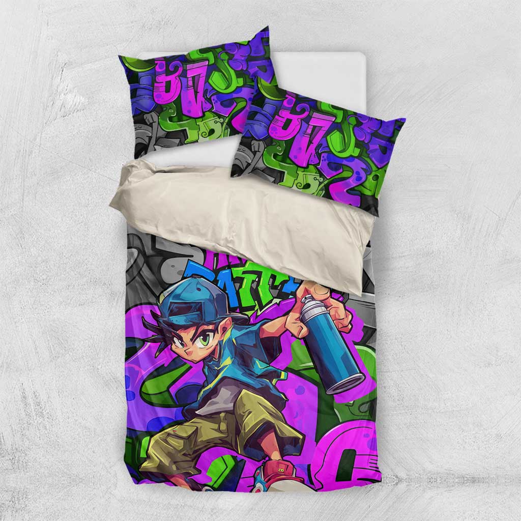 Hip Hop Battle Bedding Set Spray Can Kid Character and Colorful Graffiti Street Art Design - Wonder Print Shop