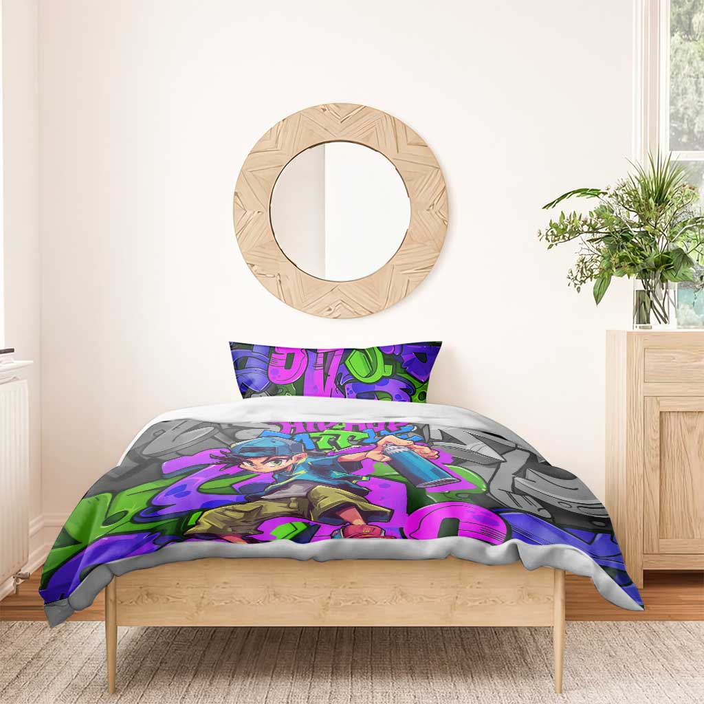 Hip Hop Battle Bedding Set Spray Can Kid Character and Colorful Graffiti Street Art Design - Wonder Print Shop