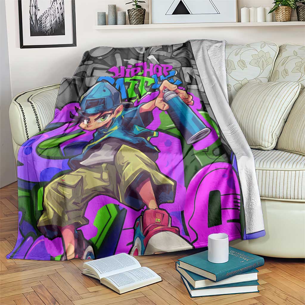 Hip Hop Battle Blanket Spray Can Kid Character and Colorful Graffiti Street Art Design - Wonder Print Shop