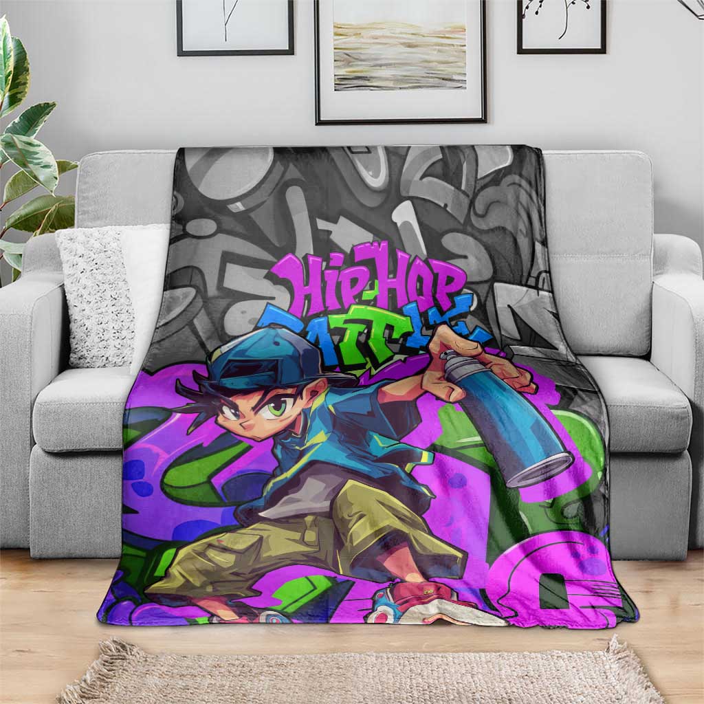 Hip Hop Battle Blanket Spray Can Kid Character and Colorful Graffiti Street Art Design - Wonder Print Shop
