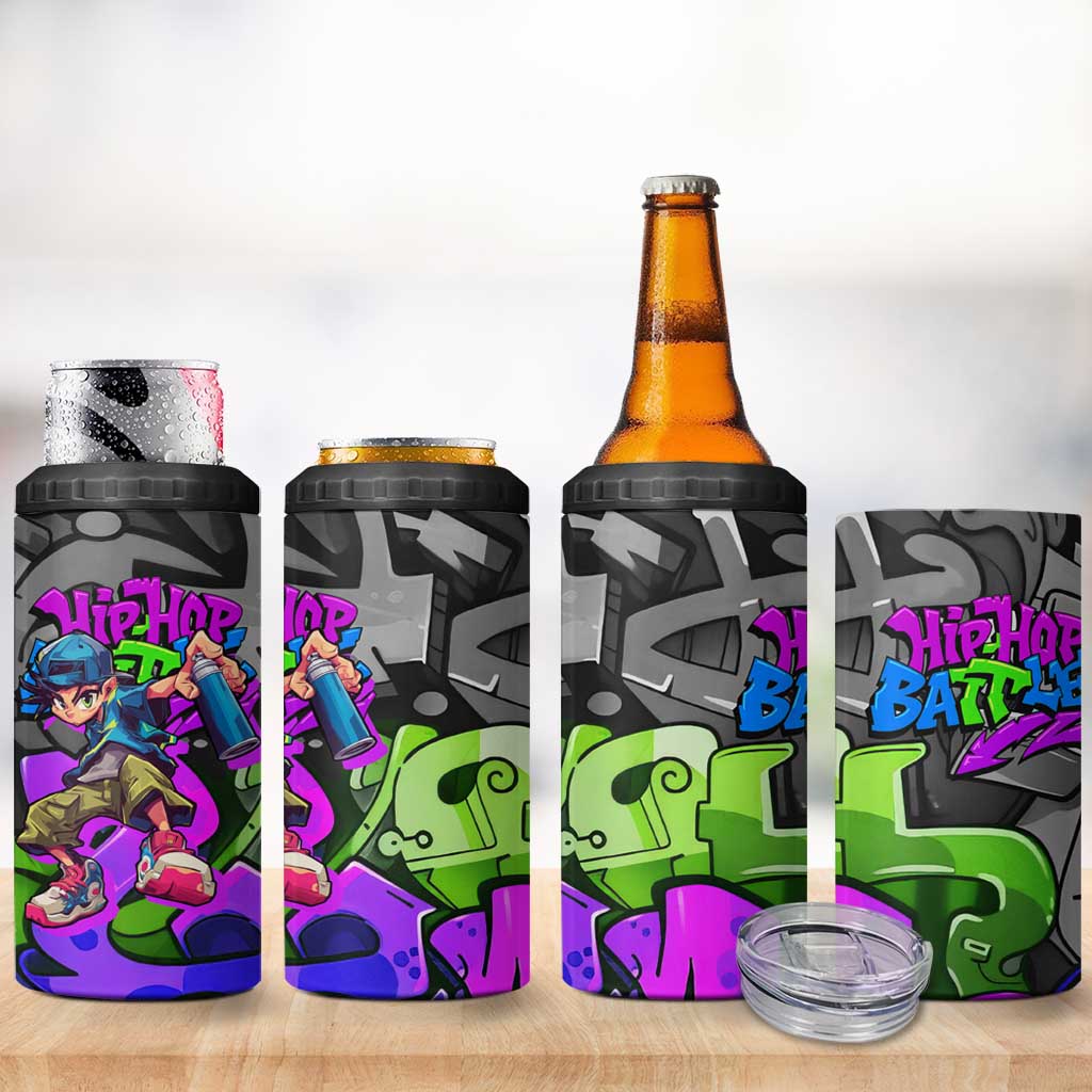 Hip Hop Battle 4 in 1 Can Cooler Tumbler Spray Can Kid Character and Colorful Graffiti Street Art Design - Wonder Print Shop