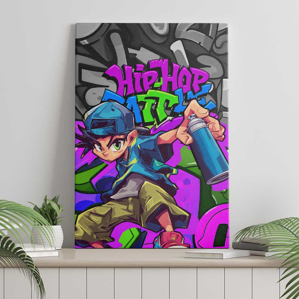 Hip Hop Battle Canvas Wall Art Spray Can Kid Character and Colorful Graffiti Street Art Design - Wonder Print Shop