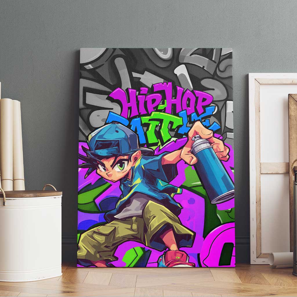 Hip Hop Battle Canvas Wall Art Spray Can Kid Character and Colorful Graffiti Street Art Design - Wonder Print Shop