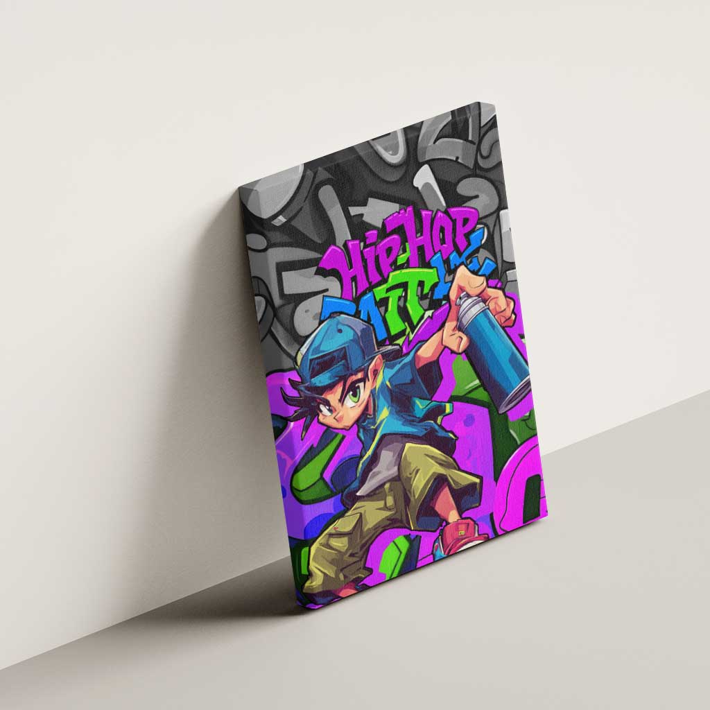Hip Hop Battle Canvas Wall Art Spray Can Kid Character and Colorful Graffiti Street Art Design - Wonder Print Shop