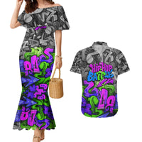 Hip Hop Battle Couples Matching Mermaid Dress and Hawaiian Shirt Spray Can Kid Character and Colorful Graffiti Street Art Design - Wonder Print Shop