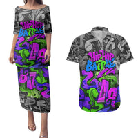 Hip Hop Battle Couples Matching Puletasi and Hawaiian Shirt Spray Can Kid Character and Colorful Graffiti Street Art Design - Wonder Print Shop