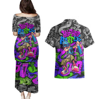 Hip Hop Battle Couples Matching Puletasi and Hawaiian Shirt Spray Can Kid Character and Colorful Graffiti Street Art Design - Wonder Print Shop