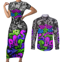 Hip Hop Battle Couples Matching Short Sleeve Bodycon Dress and Long Sleeve Button Shirt Spray Can Kid Character and Colorful Graffiti Street Art Design - Wonder Print Shop