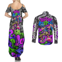 Hip Hop Battle Couples Matching Summer Maxi Dress and Long Sleeve Button Shirt Spray Can Kid Character and Colorful Graffiti Street Art Design - Wonder Print Shop