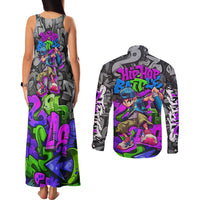 Hip Hop Battle Couples Matching Tank Maxi Dress and Long Sleeve Button Shirt Spray Can Kid Character and Colorful Graffiti Street Art Design - Wonder Print Shop
