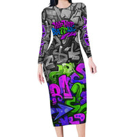 Hip Hop Battle Family Matching Long Sleeve Bodycon Dress and Hawaiian Shirt Spray Can Kid Character and Colorful Graffiti Street Art Design - Wonder Print Shop