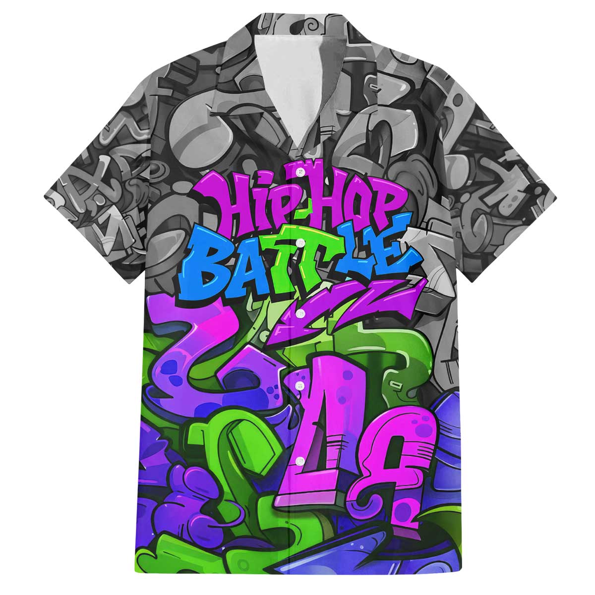 Hip Hop Battle Family Matching Off The Shoulder Long Sleeve Dress and Hawaiian Shirt Spray Can Kid Character and Colorful Graffiti Street Art Design - Wonder Print Shop