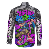 Hip Hop Battle Family Matching Off The Shoulder Long Sleeve Dress and Hawaiian Shirt Spray Can Kid Character and Colorful Graffiti Street Art Design - Wonder Print Shop