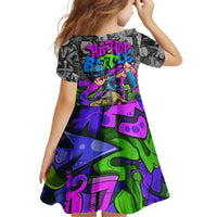 Hip Hop Battle Family Matching Off Shoulder Maxi Dress and Hawaiian Shirt Spray Can Kid Character and Colorful Graffiti Street Art Design - Wonder Print Shop