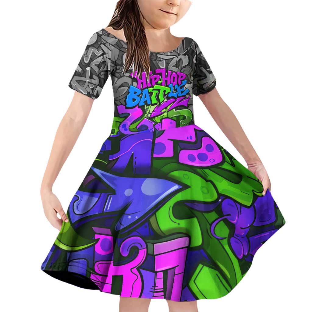 Hip Hop Battle Family Matching Off Shoulder Short Dress and Hawaiian Shirt Spray Can Kid Character and Colorful Graffiti Street Art Design - Wonder Print Shop