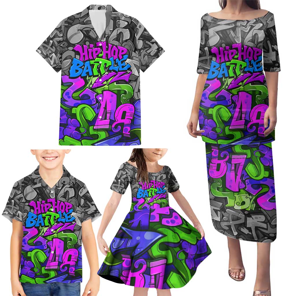 Hip Hop Battle Family Matching Puletasi and Hawaiian Shirt Spray Can Kid Character and Colorful Graffiti Street Art Design - Wonder Print Shop