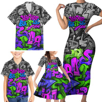 Hip Hop Battle Family Matching Short Sleeve Bodycon Dress and Hawaiian Shirt Spray Can Kid Character and Colorful Graffiti Street Art Design - Wonder Print Shop