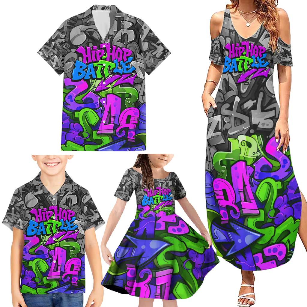 Hip Hop Battle Family Matching Summer Maxi Dress and Hawaiian Shirt Spray Can Kid Character and Colorful Graffiti Street Art Design - Wonder Print Shop
