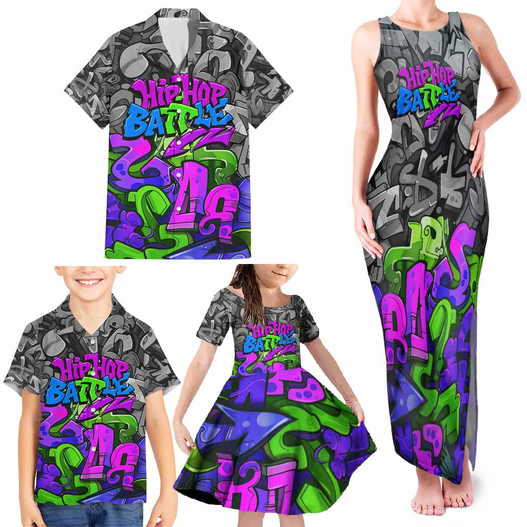 Hip Hop Battle Family Matching Tank Maxi Dress and Hawaiian Shirt Spray Can Kid Character and Colorful Graffiti Street Art Design - Wonder Print Shop