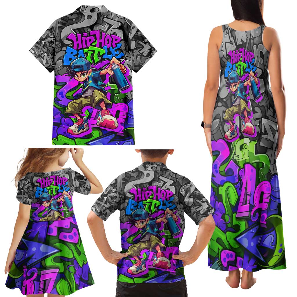 Hip Hop Battle Family Matching Tank Maxi Dress and Hawaiian Shirt Spray Can Kid Character and Colorful Graffiti Street Art Design - Wonder Print Shop
