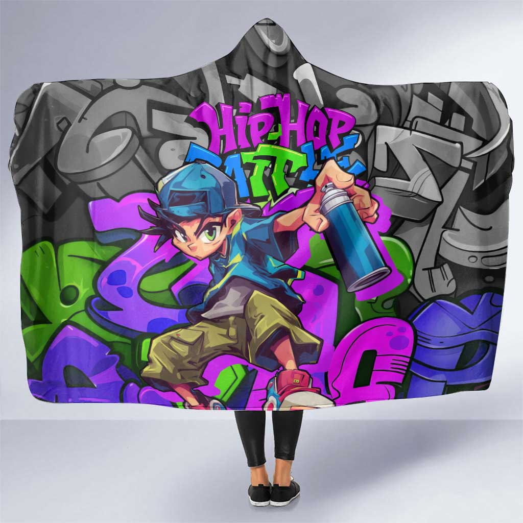 Hip Hop Battle Hooded Blanket Spray Can Kid Character and Colorful Graffiti Street Art Design - Wonder Print Shop