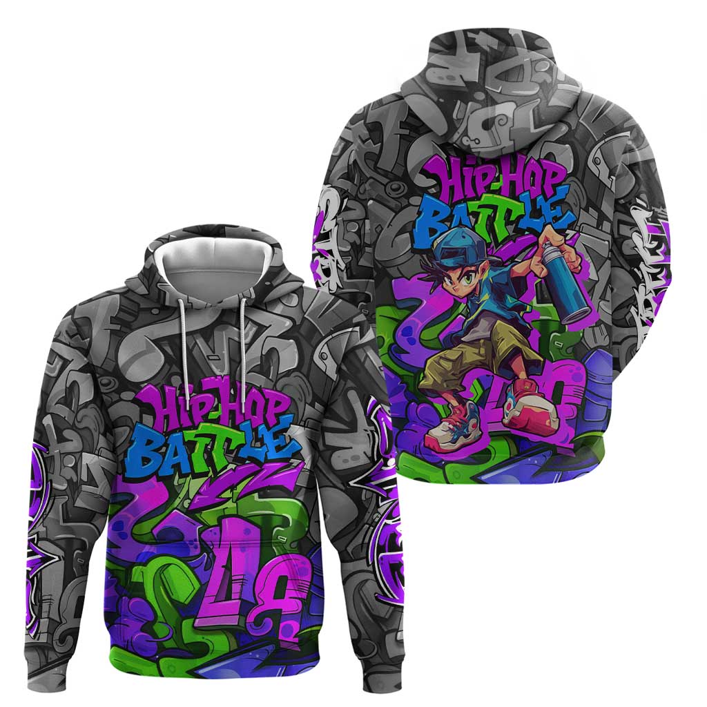 Hip Hop Battle Hoodie Spray Can Kid Character and Colorful Graffiti Street Art Design - Wonder Print Shop