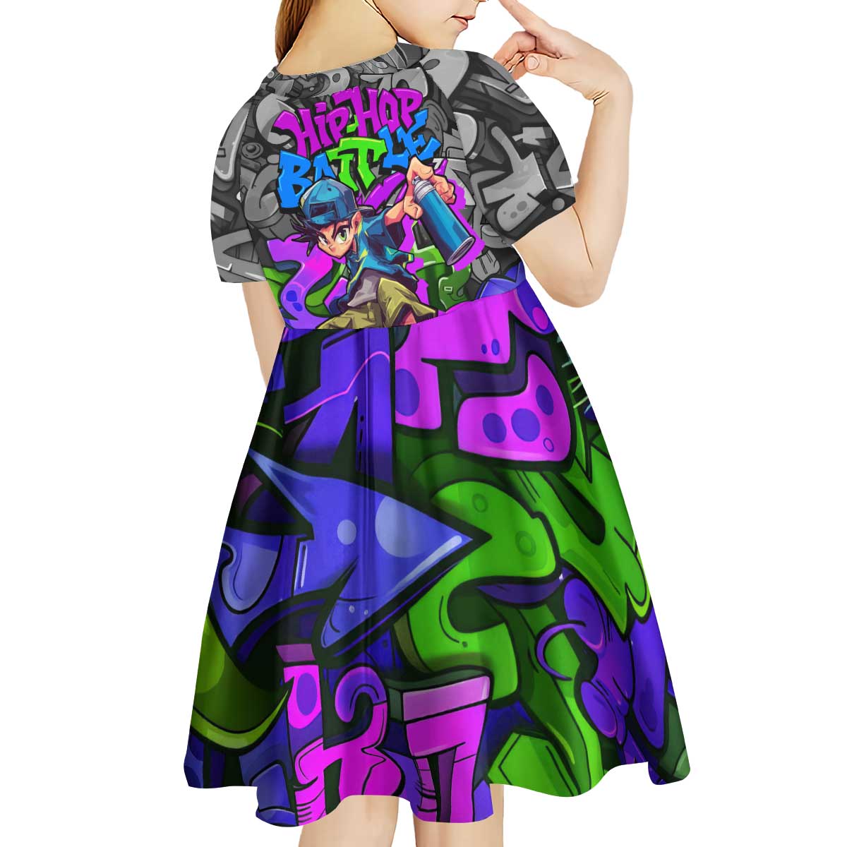 Hip Hop Battle Kid Short Sleeve Dress Spray Can Kid Character and Colorful Graffiti Street Art Design - Wonder Print Shop