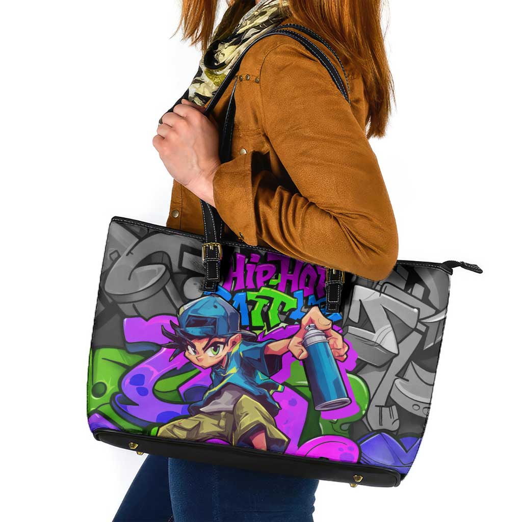 Hip Hop Battle Leather Tote Bag Spray Can Kid Character and Colorful Graffiti Street Art Design - Wonder Print Shop