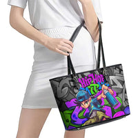 Hip Hop Battle Leather Tote Bag Spray Can Kid Character and Colorful Graffiti Street Art Design - Wonder Print Shop