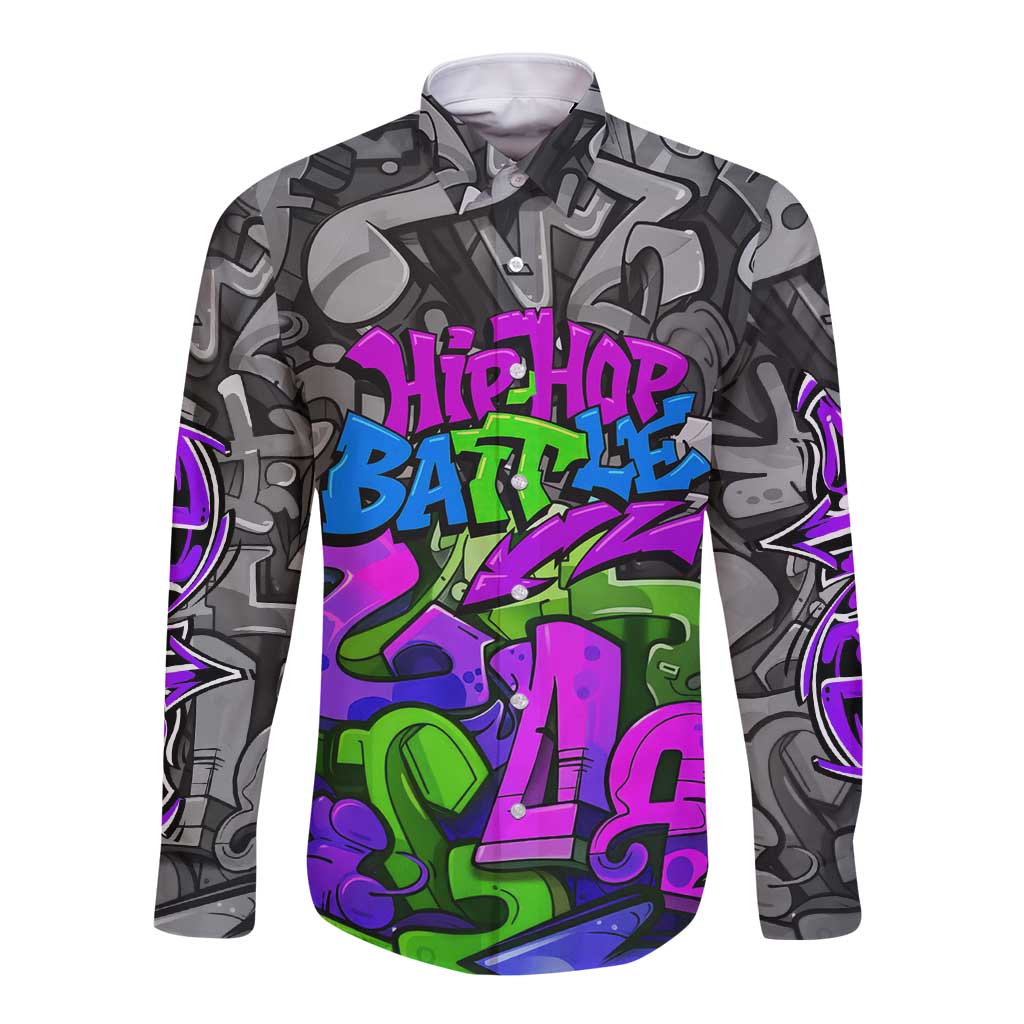 Hip Hop Battle Long Sleeve Button Shirt Spray Can Kid Character and Colorful Graffiti Street Art Design - Wonder Print Shop