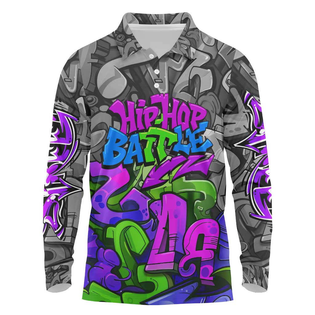 Hip Hop Battle Long Sleeve Polo Shirt Spray Can Kid Character and Colorful Graffiti Street Art Design - Wonder Print Shop