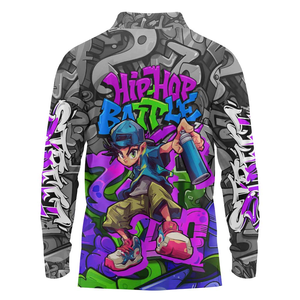 Hip Hop Battle Long Sleeve Polo Shirt Spray Can Kid Character and Colorful Graffiti Street Art Design - Wonder Print Shop