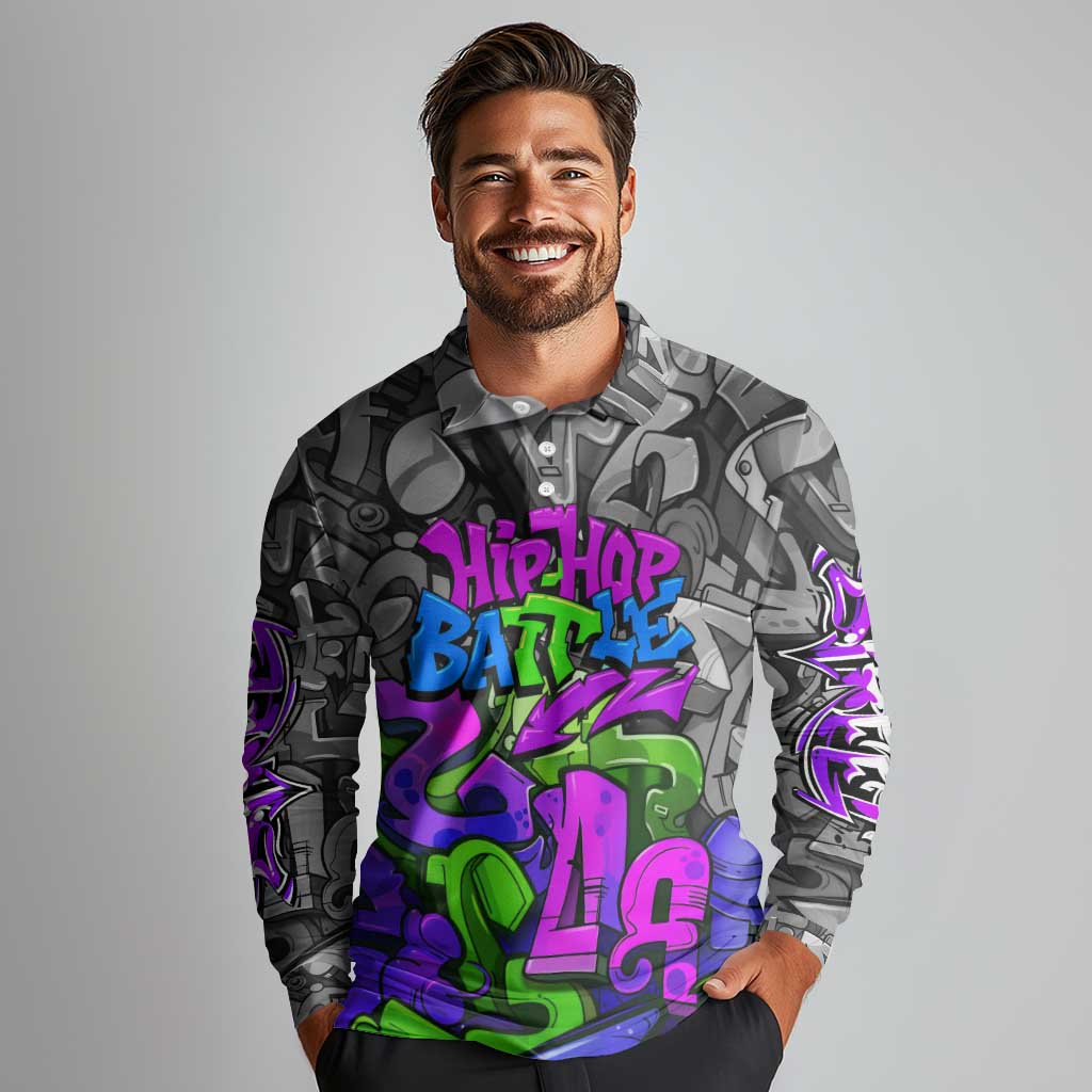 Hip Hop Battle Long Sleeve Polo Shirt Spray Can Kid Character and Colorful Graffiti Street Art Design - Wonder Print Shop
