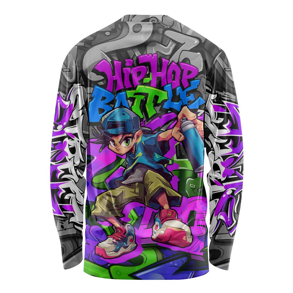 Hip Hop Battle Long Sleeve Shirt Spray Can Kid Character and Colorful Graffiti Street Art Design - Wonder Print Shop