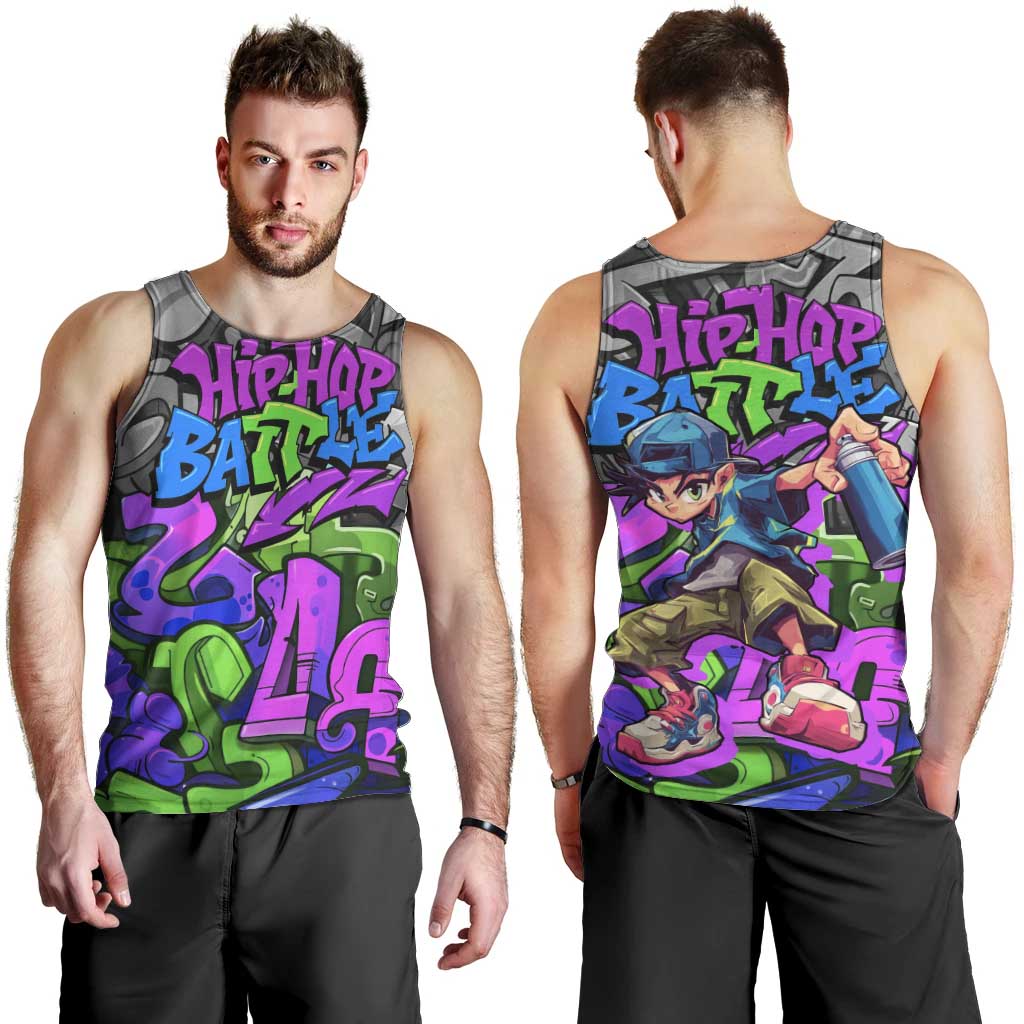 Hip Hop Battle Men Tank Top Spray Can Kid Character and Colorful Graffiti Street Art Design - Wonder Print Shop