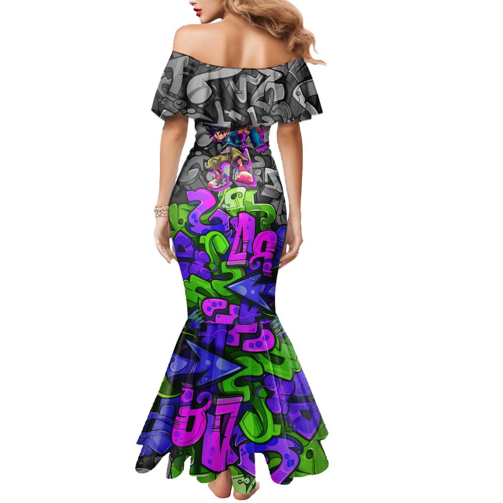 Hip Hop Battle Mermaid Dress Spray Can Kid Character and Colorful Graffiti Street Art Design - Wonder Print Shop