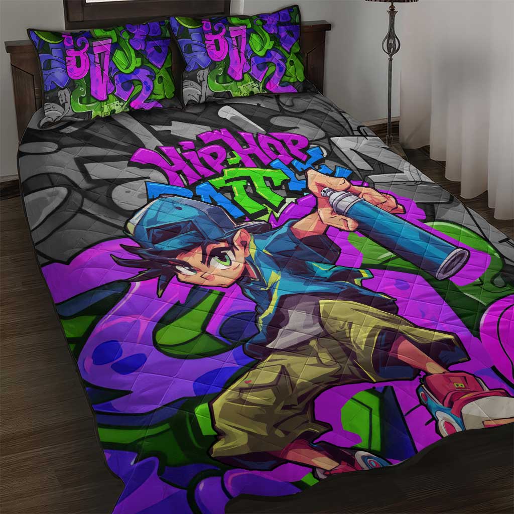 Hip Hop Battle Quilt Bed Set Spray Can Kid Character and Colorful Graffiti Street Art Design - Wonder Print Shop