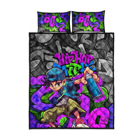 Hip Hop Battle Quilt Bed Set Spray Can Kid Character and Colorful Graffiti Street Art Design - Wonder Print Shop