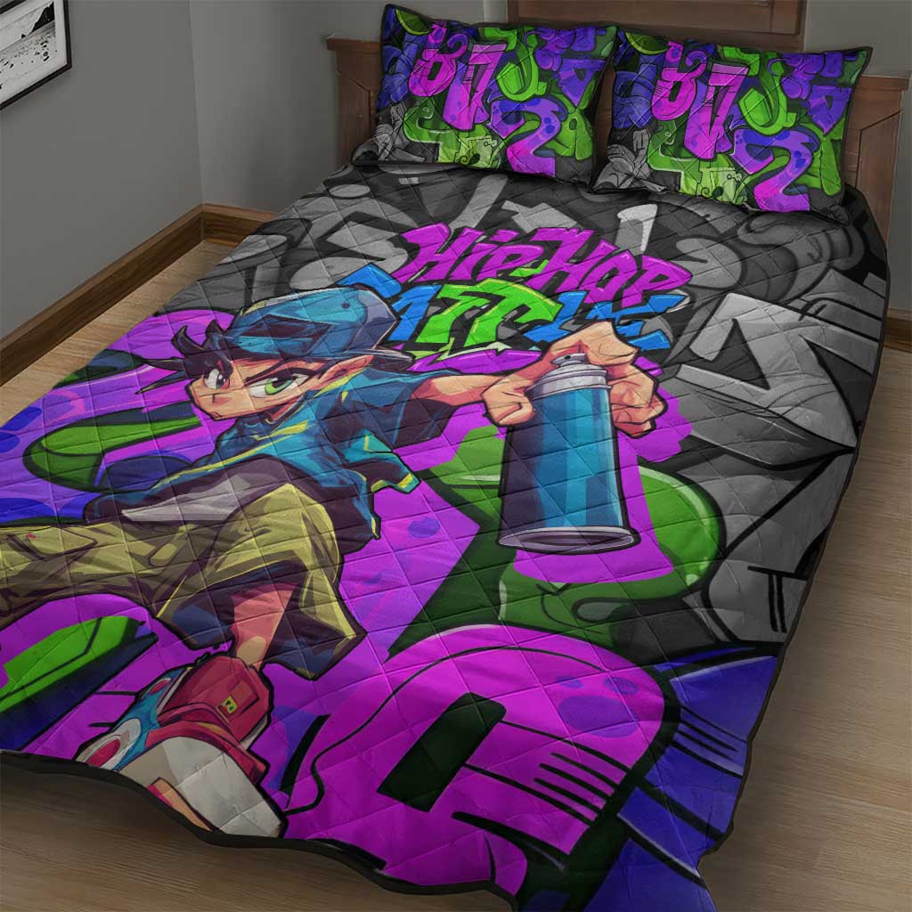 Hip Hop Battle Quilt Bed Set Spray Can Kid Character and Colorful Graffiti Street Art Design - Wonder Print Shop