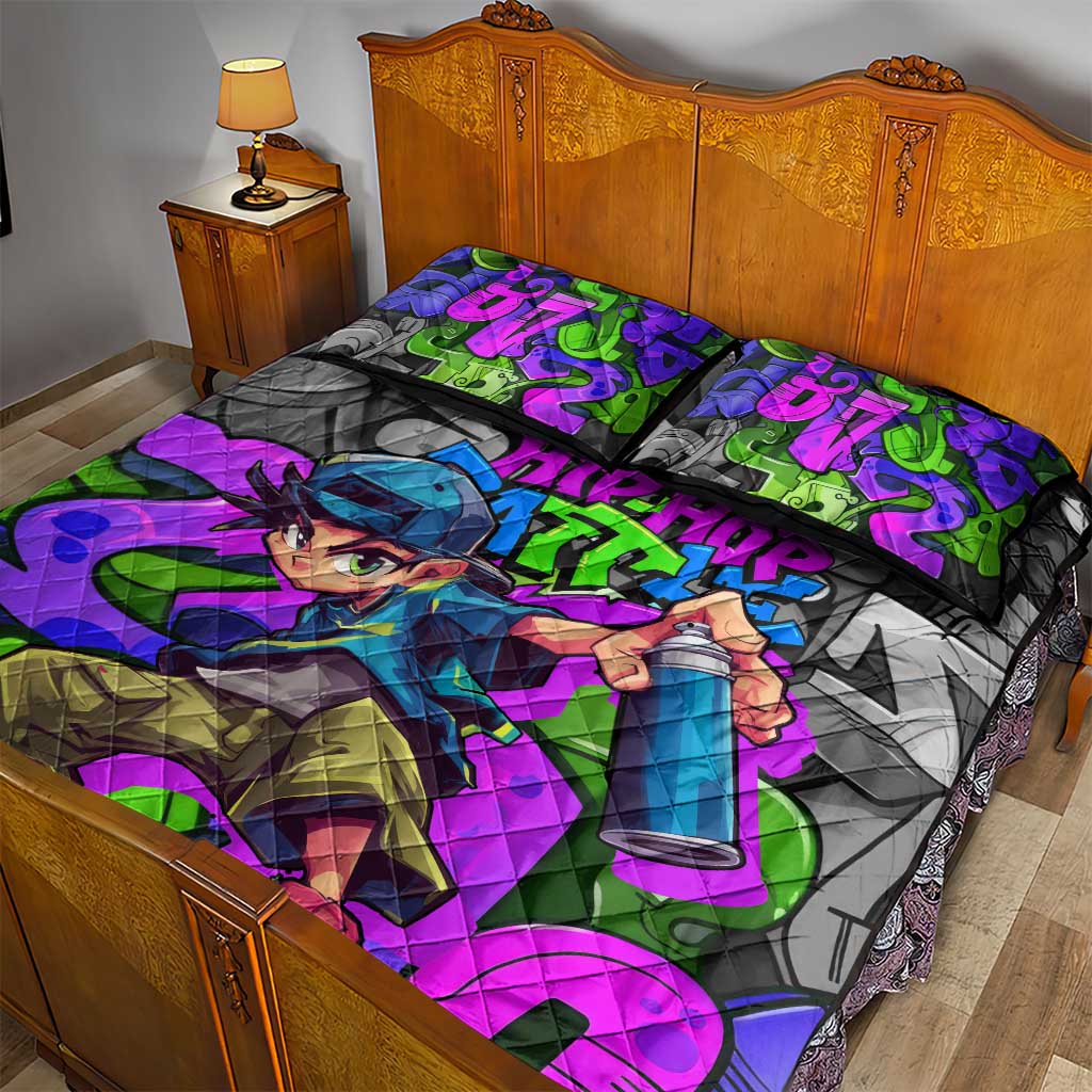 Hip Hop Battle Quilt Bed Set Spray Can Kid Character and Colorful Graffiti Street Art Design - Wonder Print Shop